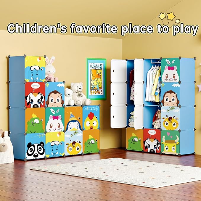 MAGINELS Kids Closet Organizers and Storage, 12 Cube Storage Organizer, Portable Closet Organizer Cubes Shelves for Clothes, Bedroom, Kids Room, Bathroom, Wardrobe, Garment Racks,Cube(14x14inch)