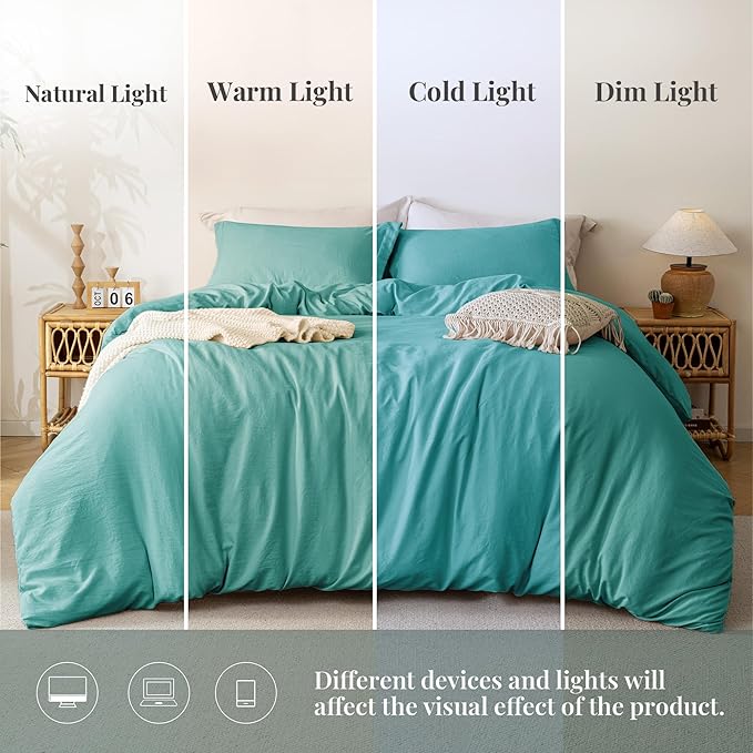 MILDLY Super Soft Duvet Cover - 100% Washed Microfiber Turquoise Comforter Cover Set 3 Pieces with Zipper Closure & Corner Ties (No Comforter)