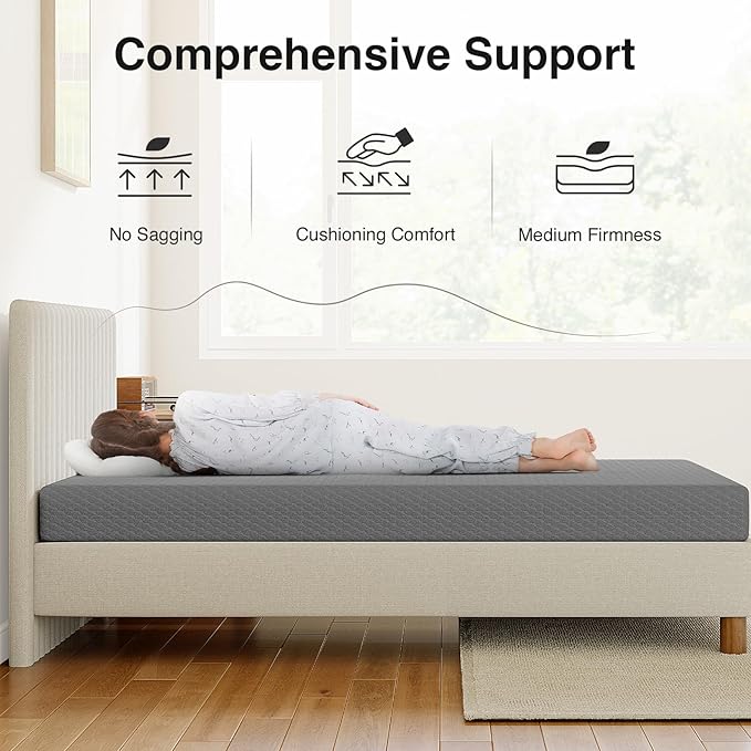 Novilla 8 Inch Twin Mattress, Cooling Memory Foam Mattress Twin Size for Quick Asleep & Pressure Relief, Twin Bed Mattresses with Thermally Balanced Foam Core for Enhanced Support & Breathability,grey