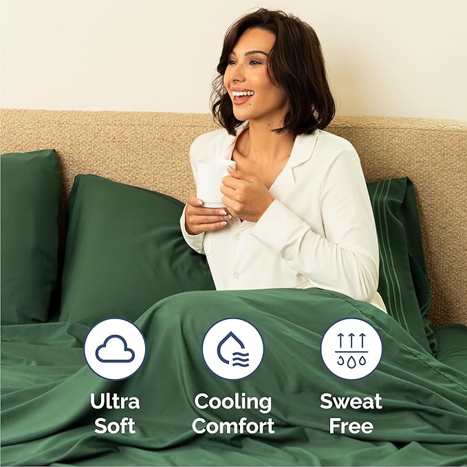 Cal King Size 4 Piece Sheet Set - Comfy Breathable & Cooling Sheets - Hotel Luxury Bed Sheets for Women & Men - Deep Pockets, Easy-Fit, Soft & Wrinkle Free Sheets - Emerald Green Oeko-Tex Bed Sheets