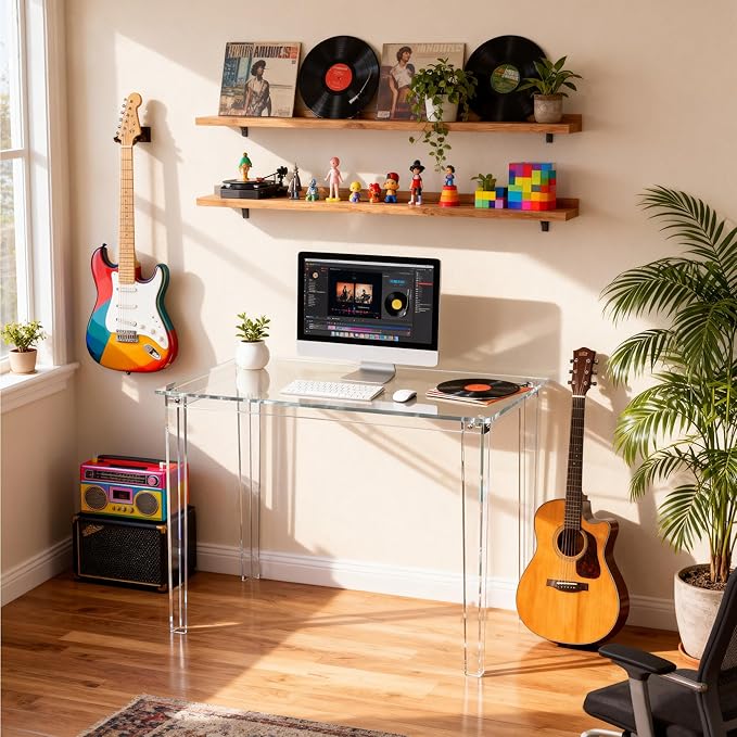 Acrylic Desk, Clear Modern Writing Table for Home Office (Clear, Small)