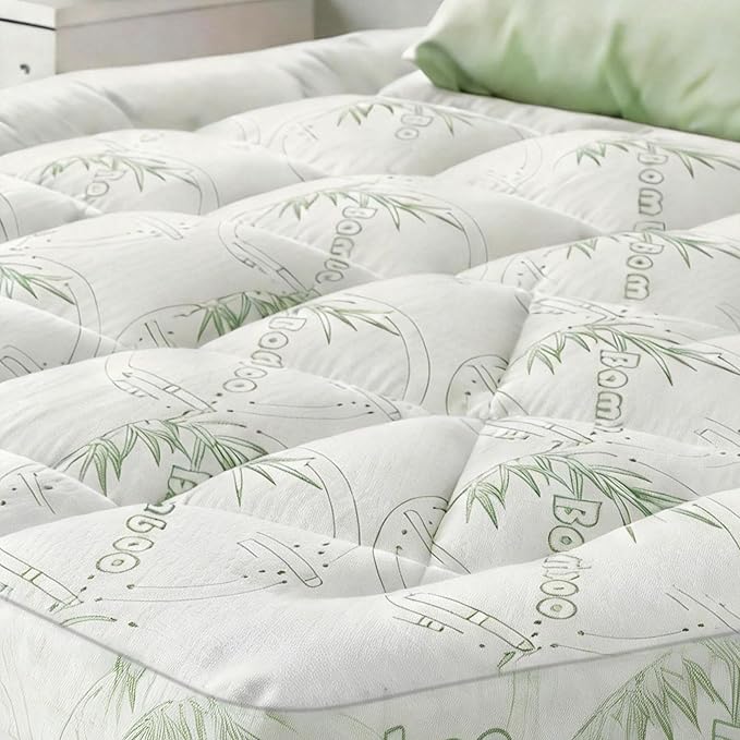 Bamboo Mattress Topper Full Size with Deep Pocket 1700 GSM Fill Cooling Shredded Memory Foam Mattress Pad Rayon Derived from Bamboo, Ideal for Side Sleepers, Back Pain, Hot Sleepers