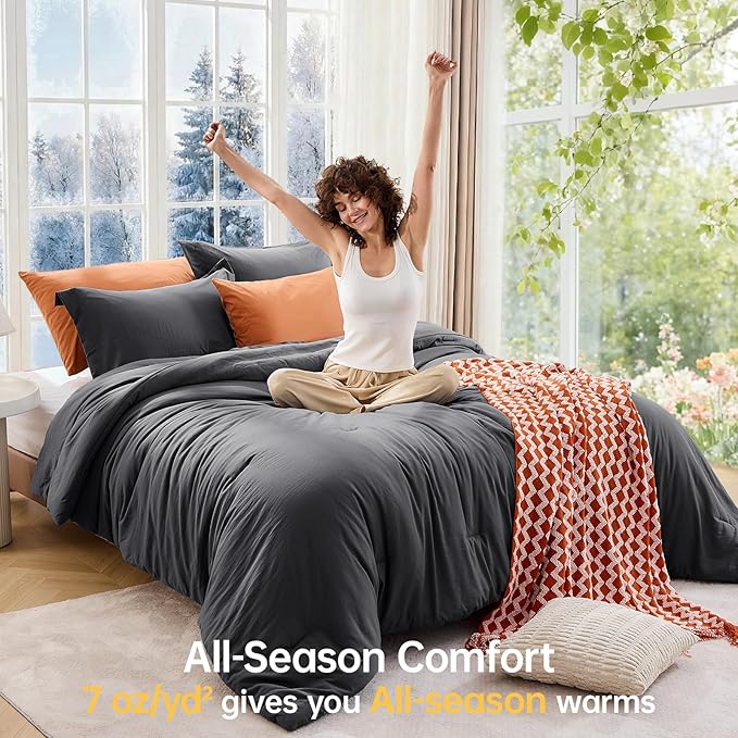MUXHOMO King Size Comforter Set, All Season Ultra Soft Down Alternative Bedding - 3 Piece Lightweight Bed Set Includes 1 Comforter (104"x90") and 2 Pillow Shams (20"x36"), Dark Grey