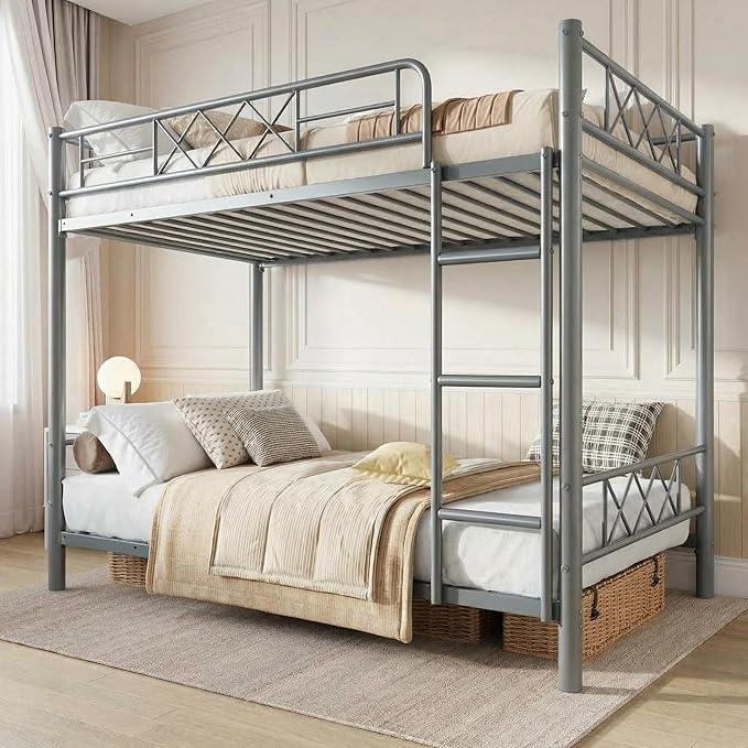 Garvee Bunk Bed Twin Over Twin with Extra High Guardrail, Heavy Duty Metal Frame & Sturdy Slats, No Box Spring Needed, Space Saver, Gray