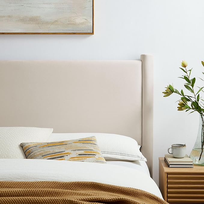 Modway Rael Full Upholstered Headboard with Pillars in Alabaster – Velvet Headboard – Stain-Resistant Performance Velvet Headboard for Full Size Beds
