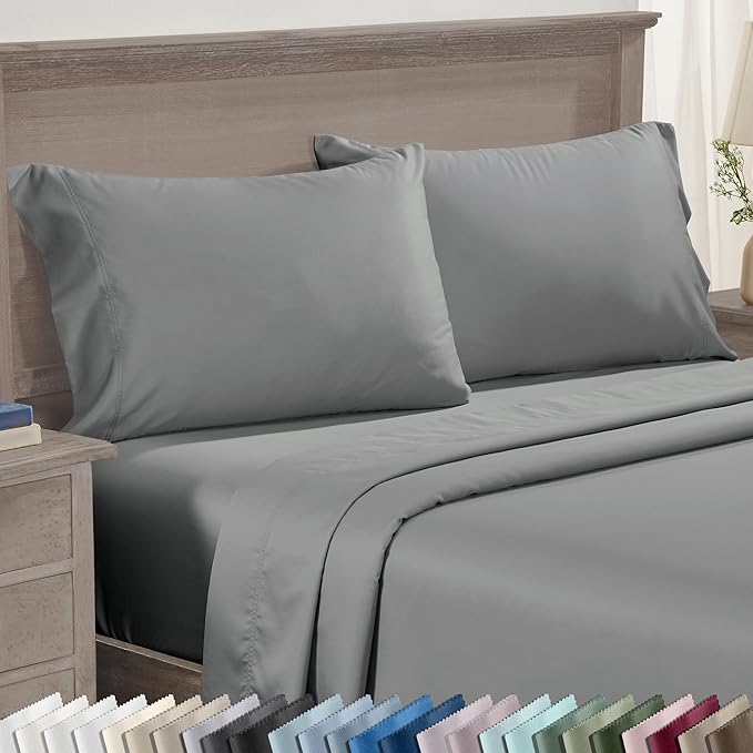 California Design Den Luxuriously Soft Premium 600 Thread Count, 100% Cotton Set of 2 Cases, Crisp Grey Pillow Cases Standard Fits Standard & Queen Pillows (Mist Grey)