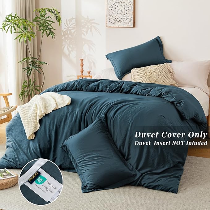 MILDLY Super Soft Duvet Cover 2pcs - 100% Washed Microfiber Peacock Blue Twin/Twin XL Comforter Cover Set with Zipper Closure & Corner Ties (No Comforter)