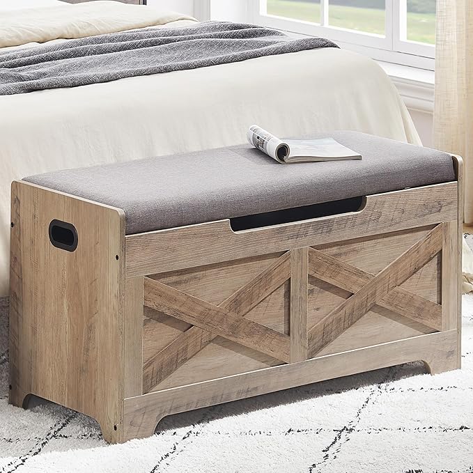 GarveeHome 39.4 in Storage Chest, Wooden Storage Bench with Safety Hinges, Easy Assembly, Large Shoe Bench for Entryway, Living Room, Bedroom