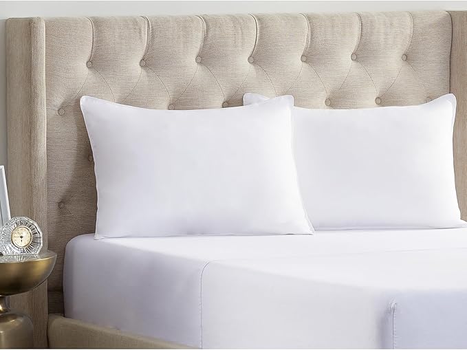 Serta Simply Clean Soft Stain-Resistant Down Alternative Soft/Medium Bed Pillows for Sleeping (2 Pack), Queen, White