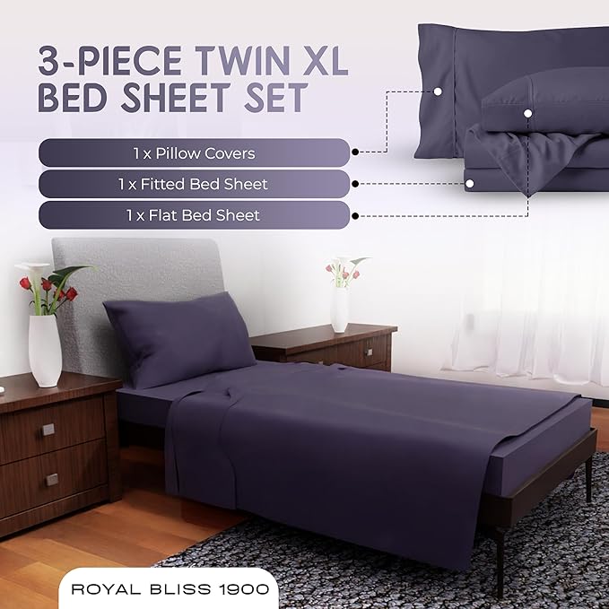 Twin XL Sheet Set - 3 Pcs Set - Fade Resistant Double Brushed MicrofiberXL Twin Sheets, Deep Pocket, Cooling Sheets (Plum)