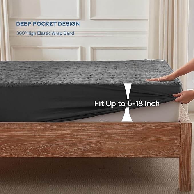 BEDLORE 2 Pack Waterproof Mattress Protector, California King Size Mattress Pad with Deep Pocket 6"-18" Depth, Soft Breathable Bed Mattress Cover for Bedroom, College Dorm (Gray)
