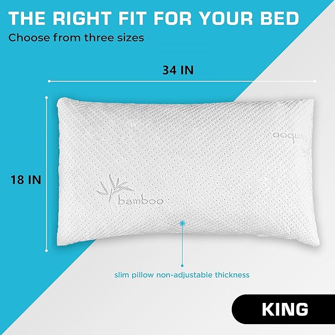 Xtreme Comforts GREENGUARD Certified King Size Bed Memory Foam Pillows (2 Pack) | Slim Cooling Pillow for Sleeping on Side, Back & Stomach - Firm and Soft Bed Pillows (USA Made)