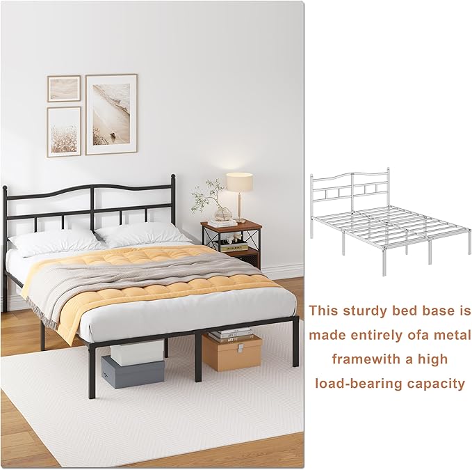 OSASET 14 inch King Bed Frame -Platform Bed Frame with Headbroad Metal Bed Frame No Box Spring Noise Free Easy Assembly