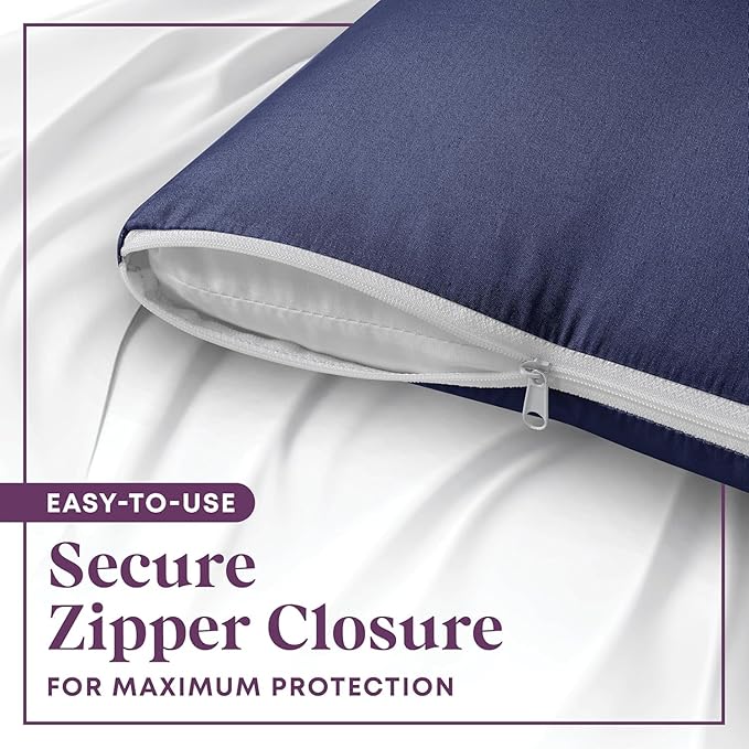 CirclesHome Wedge Pillow Cover 100% Cotton, Zippered Wedge Pillow Case Protector, Soft, Hypoallergenic & Breathable -, Navy, (25Wx26Lx10)