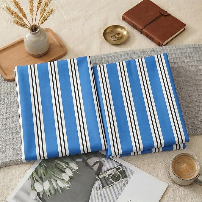 Merryword King Size Pillowcases, 100% Cotton Pillow Cases, Blue Striped Pillowcases, Soft Breathable Ribbon Stripe Pillow Covers, Set of 2