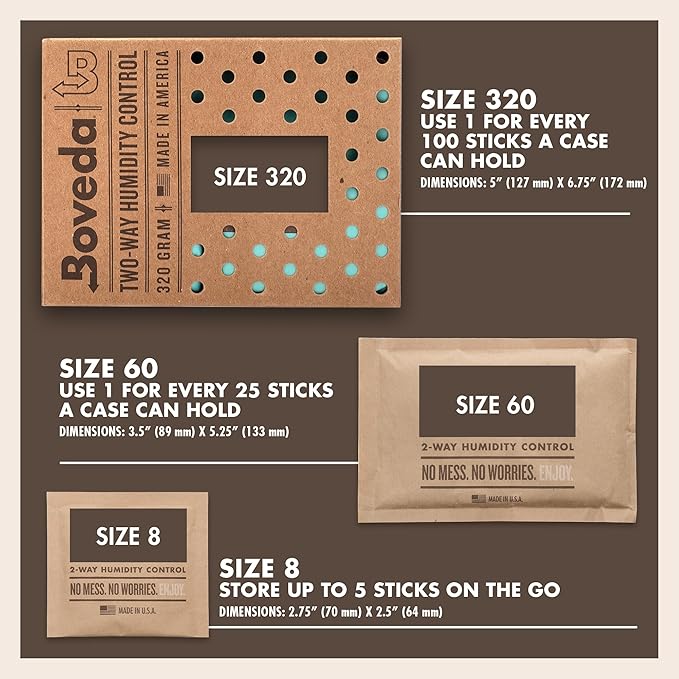 Boveda 65% Two-Way Humidity Control Packs For Aging & Long-Term Storage in Plastic & Wood Boxes – Size 60 – 4 Pack – Moisture Absorbers – Humidifier Packs – Hydration Packets in Resealable Bag