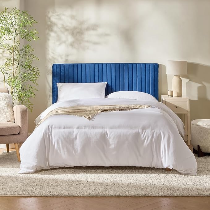 Hearth & Harbor King Headboard Only, Floating Wall Mounted Headboard King Size, Easy Assemble Upholstered Peel and Stick Headboards, 3D Soundproof Bed Wall Panels, Velvet Stick on Headboards, Navy