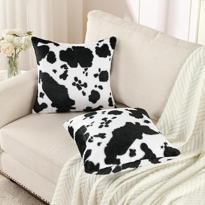 GALMAXS7 Pack of 2 Luxury Faux Fur Throw Pillow Covers Western Decor Cowhide Decorative Soft Brindle Fluffy Plush Couch Pillow Covers Living Sofa Bedroom 18x18 Inch