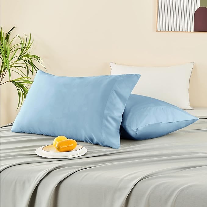 BEDELITE King Size Pillow Cases Set of 2, Rayon Derived from Bamboo, Cooling Pillow Cases for Hot Sleepers & Night Sweats, Breathable and Silky Soft Envelope Pillowcases(Blue, 20"x36")