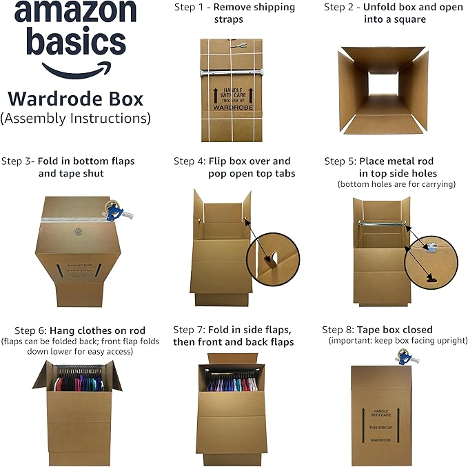 UBOXES Space Saving Wardrobe Moving Boxes 20 x 20 x 34 Inches Moving Boxes, 1-Pack, Kraft/Corrugated (BOXMINIWAR01)