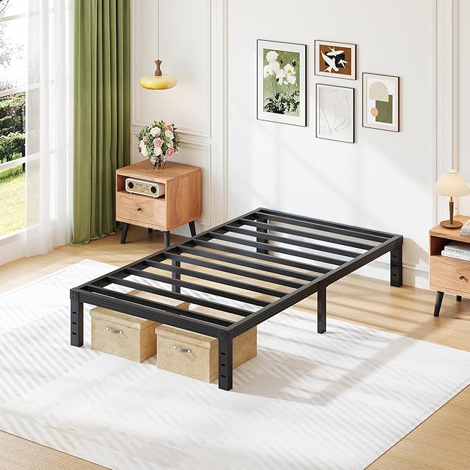 Twin-Size Metal Bed-Frame No Box Spring Needed,12-Inch Noise Free Black Platform Bed-Base, Easy Assembly,Heavy Duty Steel Slat Support Non Slip Mattress-Foundation