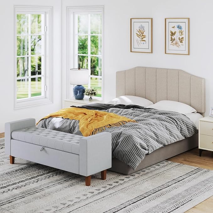 Furpopup Linen Queen Size Headboard, Upholstered Headboard Queen/Full Size Wall Mount and Bed Frame Mount, Featuring High-Density Sponge Padding Luxury Texture Easy Assembly Comfort Style-Beige