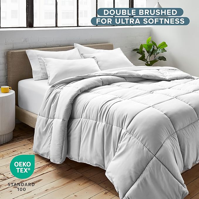Bare Home Comforter Set - Full Size - Ultra-Soft - Goose Down Alternative - Premium 1800 Series - All Season Warmth (Full, Cloud Grey)