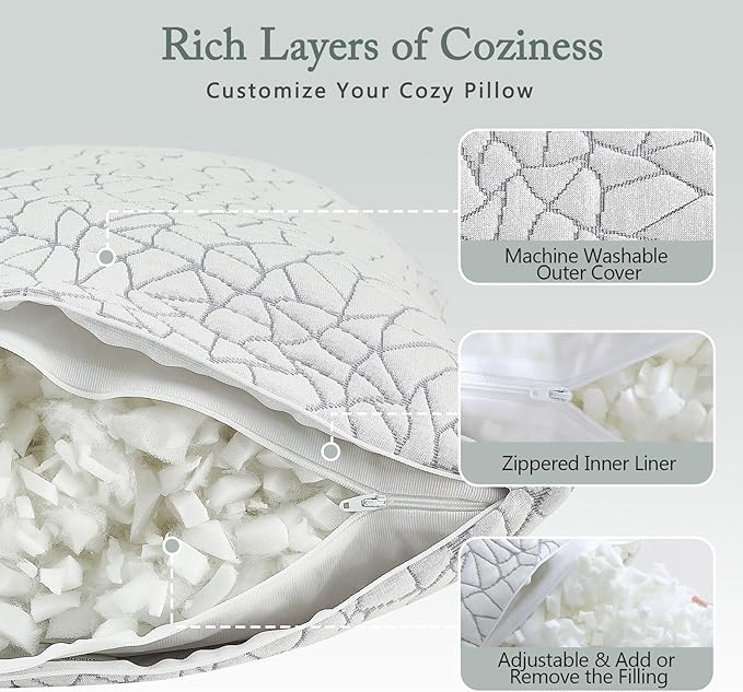 BPC Premium Rayon Derived from Bamboo Firm Pillows King Size Set of 2 - Hypoallergenic Shredded Memory Foam Pillows with Removable Cover Bed Pillows for Side Stomach and Back Sleepers, CertiPUR-US