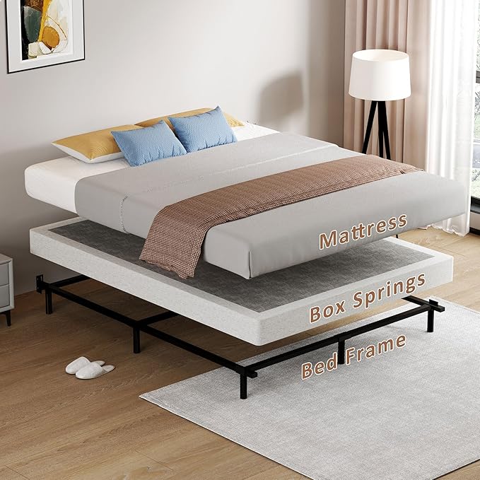 SHOANED Cal King Metal Box Springs - 5 Inch Low Profile Heavy Duty Black Basics Bed Base Non Slip Box Spring Mattress Foundation, Easy Assembly, No Noise