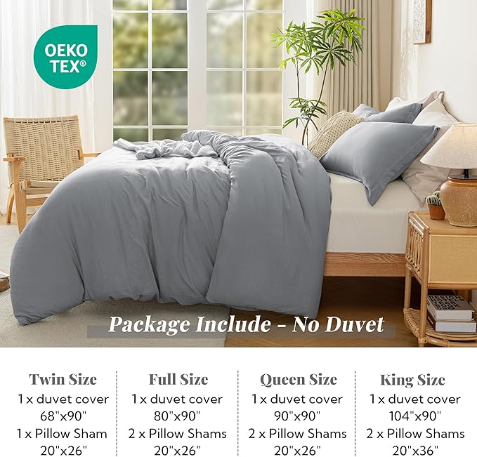 MILDLY Super Soft Duvet Cover - 100% Washed Microfiber Light Grey Comforter Cover Set 3 Pieces with Zipper Closure & Corner Ties (No Comforter)