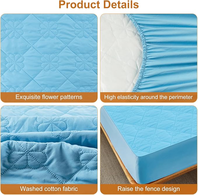 Waterproof Mattress Protector, Noiseless Full Size Mattress Pad with Deep Pocket Fitted Up to 6-12 inches, Soft Breathable Bed Mattress Cover Washable for Bedroom, Hotel (1, Blue, Full)