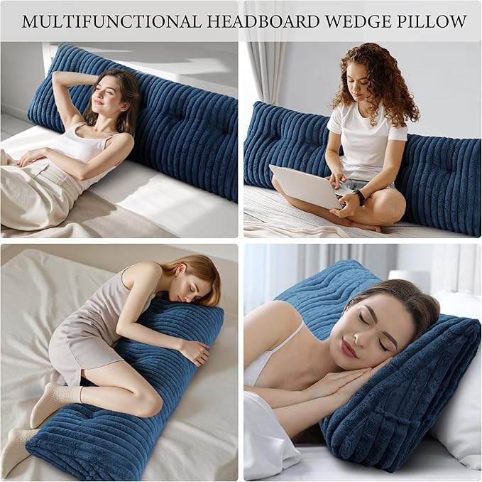 Headboard Pillow King, Triangular Wedge Pillow Headboard King, Cushion Headboards Reading Pillows, Backrest Pillows for Sitting in Bed or Working with Removable Cover, Blue