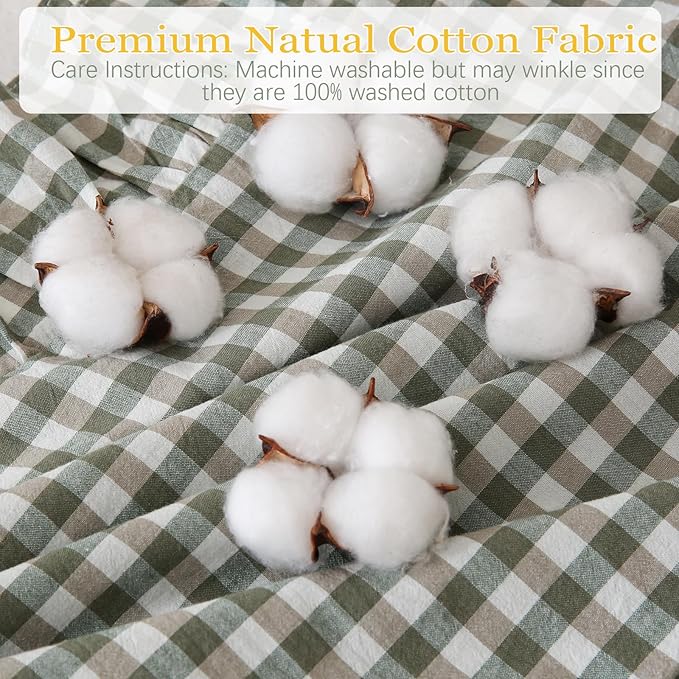 14x36 inches Sage Green Plaid Ruffle Lumbar Pillow Sham 1 Piece, Pure Cotton Gingham Decor Pillowcase French Country Vintage Cushion Cover for Bedding Couch