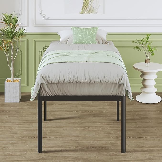 Lutown-Teen 25 Inch High Twin Bed Frames with Rounded Corner Legs, Heavy Duty Metal Twin Platform Bed Frame with Steel Slats Support, No Box Spring Needed, Noise Free, Easy Assembly