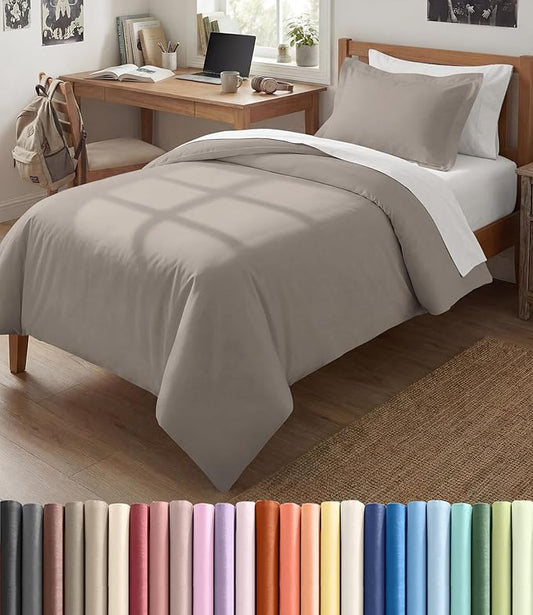 Duvet Cover Twin/Twin XL Size Set - Extra Soft Twin/Twin XL Duvet Cover 68" x 90" with 1 Pillow Sham - Hotel Luxury, Easy Care, Fade Free w/ Zipper Closures & Ties - Comfy & Breathable (Light Grey)