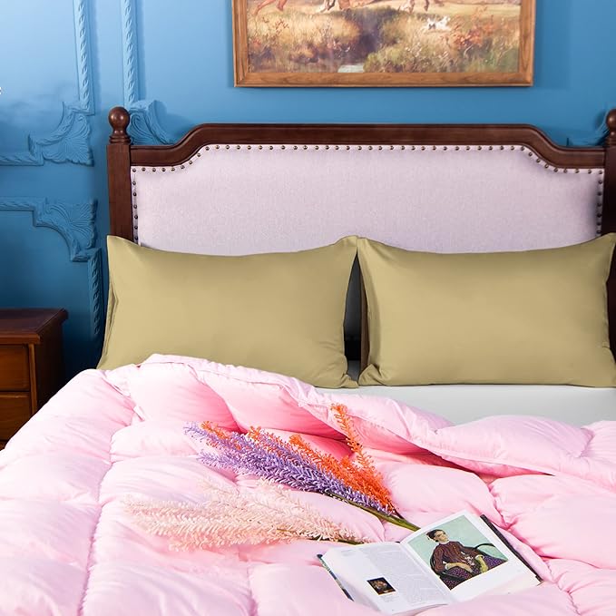NTBAY Egyptian Cotton Queen Pillowcases - Set of 2, 500 Thread Count Cotton Pillowcases - Soft and Breathable Envelope Closure Pillow Cases - 20x30 Pillow Covers for Bed, Khaki