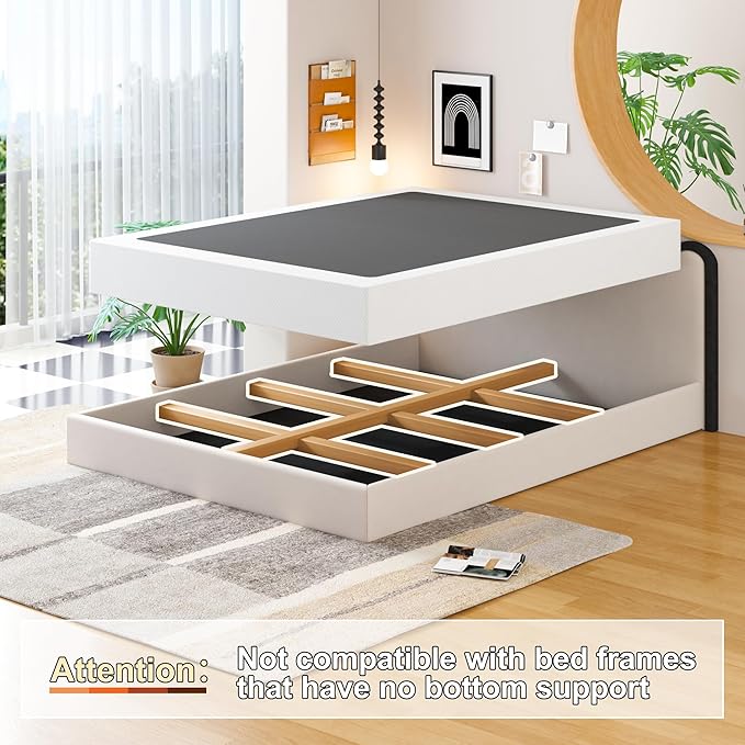 EMODA 8 Inch Queen Box Spring Bed Base, 3000 LBS Heavy Duty Metal Mattress Foundation with Fabric Cover, Easy Assembly