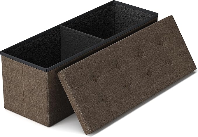 GLAXYFUR 43 Inches Folding Storage Ottoman Bench, Storage Chest, Footrest for Entryway, Living Room, Holds up to 660 lb, Brown