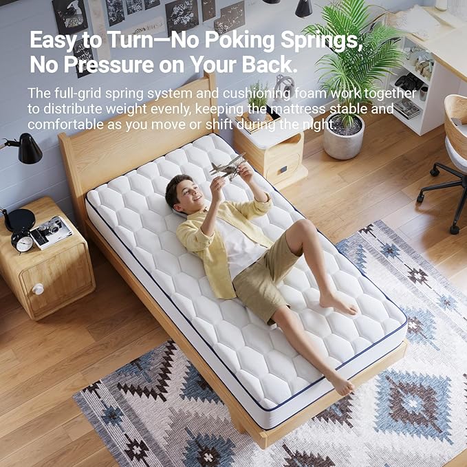Avenco 6 Inch Twin Mattress, Foam and Spring Hybrid Mattresses in a Box, Medium Soft, Breathable Fabric & Adaptive Support, CertiPUR-US Certified, Twin Size Mattress in Guest and Kids Bedroom