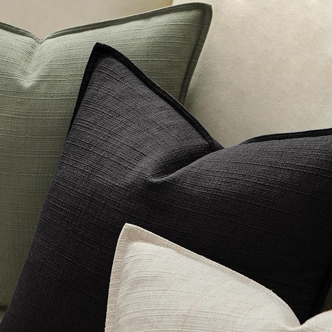 MIULEE Euro Sham Pillow Covers for Bed 24x24, 2 Pack Black Thick & Textured Decorative Throw Pillow Covers, Neutral Linen Cushion Cases, Modern Farmhouse Home Decor, No Filling
