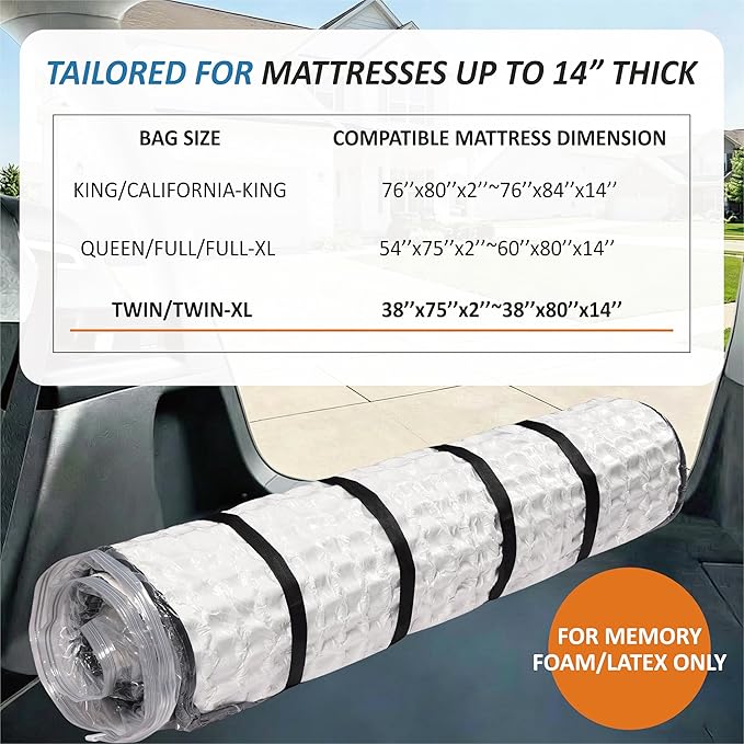 Storage Logic Foam Mattress Vacuum Bag with 4 Adjustable Packing Straps for Moving, Storage, Shipping, Vacuum Seal Mattress Bag with Packaging Straps (Twin/Twin XL)