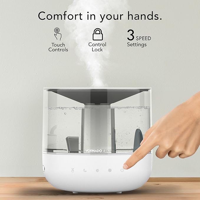 Vornado MISTIC 4 Whole Room Ultrasonic Humidifier, Top-Fill, Aromatherapy, 1-Gallon Tank, 3 Mist Settings, Ambient Lighting, Whisper-Quiet, Included Scent Pads, Air Humidifier for Kids and Home