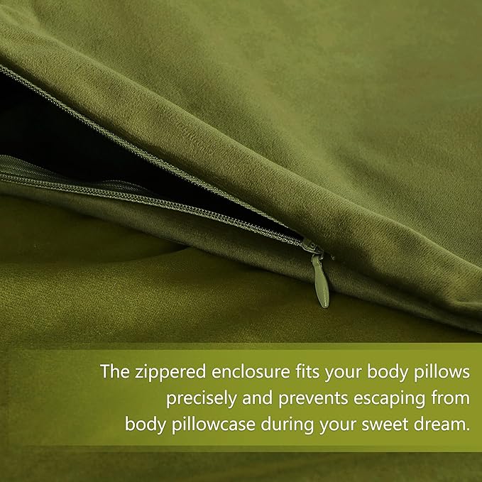 StangH Soft Velvet Body Pillow Covers - Olive Green Body Pillow Pillowcase for Babies Pregnancy All Seasons Suitable for Bed/Couch/Sofa/Reading/TV, 20 x 54-inch, 1 Piece