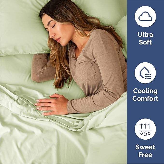 Queen 6 Piece Sheet Set - Comfy Breathable & Cooling - Hotel Luxury Bedding for Women, Men, Kids, Teens & Children - 1 Flat & 1 Fitted Sheet & 4 Pillowcases w/ Deep Pockets - Wrinkle Free - Light Sage