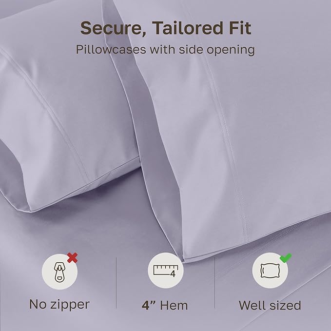 California Design Den 100% Cotton Pillow Cases Queen Set of 2, 800 Thread Count Pillowcases Sateen, Fits Queen and Standard Size Pillows (Lavender)