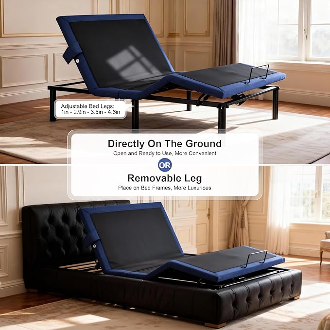Fromann Adjustable Bed Frame Full, Adjustable Bed Base with Wireless Remote and USB Ports, Zero Gravity, Massage, Head & Foot Incline, Under-Bed Lights, Anti-Snore
