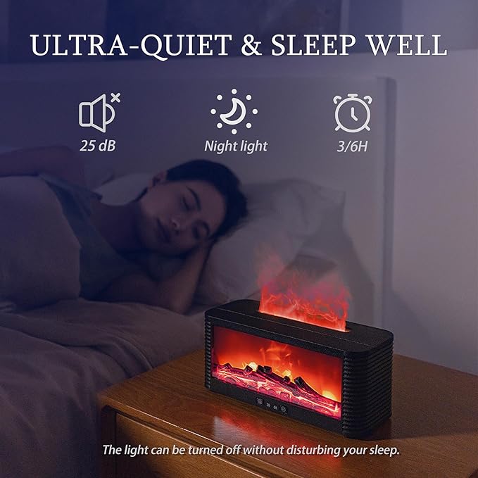 2026 Upgraded 9 Color Flame Fireplace Aroma Essential Oil Diffuser,250ml USB Desktop Noiseless Cool Mist Humidifier with Timer Auto-Off Protection for Home,Office, Gift (Black)