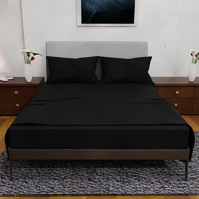 California King Sheets Set - 4 Piece Bedding - Wrinkle Free, Fade Resistant, Double Brushed Microfiber - Deep Pockets/Easy Fit - 1800 Series Ultrasoft, Cooling Sheets (Black)