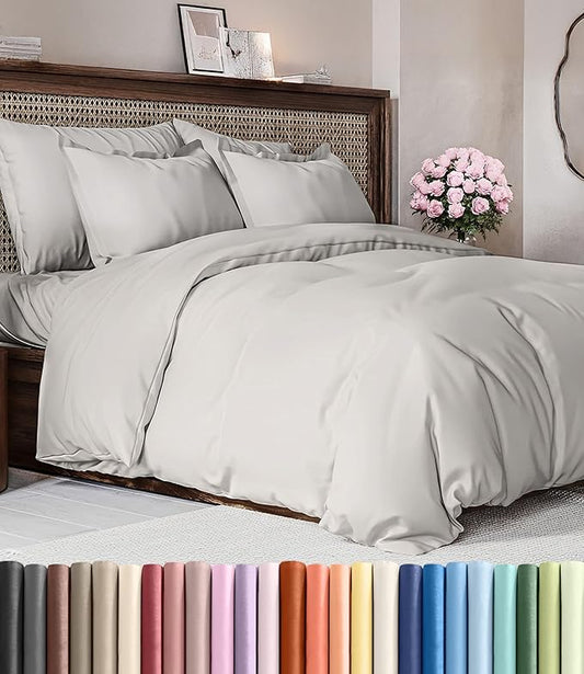 Duvet Cover Full Size Set - Extra Soft Full Duvet Cover 80" x 90" with 2 Pillow Shams - Hotel Luxury, Easy Care & Fade Free w/ Zipper Closures & Ties - All Season, Comfy and Breathable (French Grey)