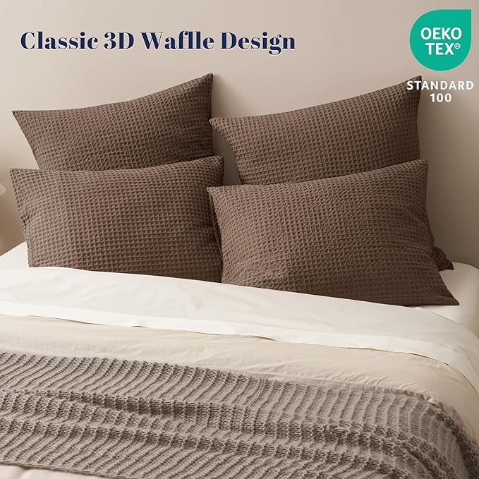 PHF Ultra Soft Waffle Weave Pillow Shams King Size, No Insert, 2 Pack 20" x 36" Pillowcases,Breathable & Skin-Friendly Pillow Cases, Stylish Decorative Bed Pillow Cases Covers,Mocha